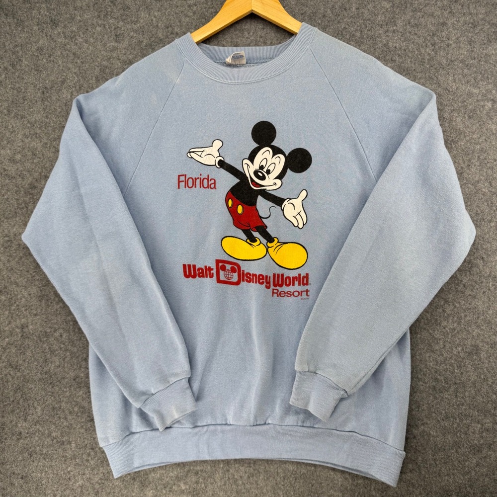 Vintage Disney Sweatshirt 90s XL Blue Mickey Mouse Walt Disney World Florida